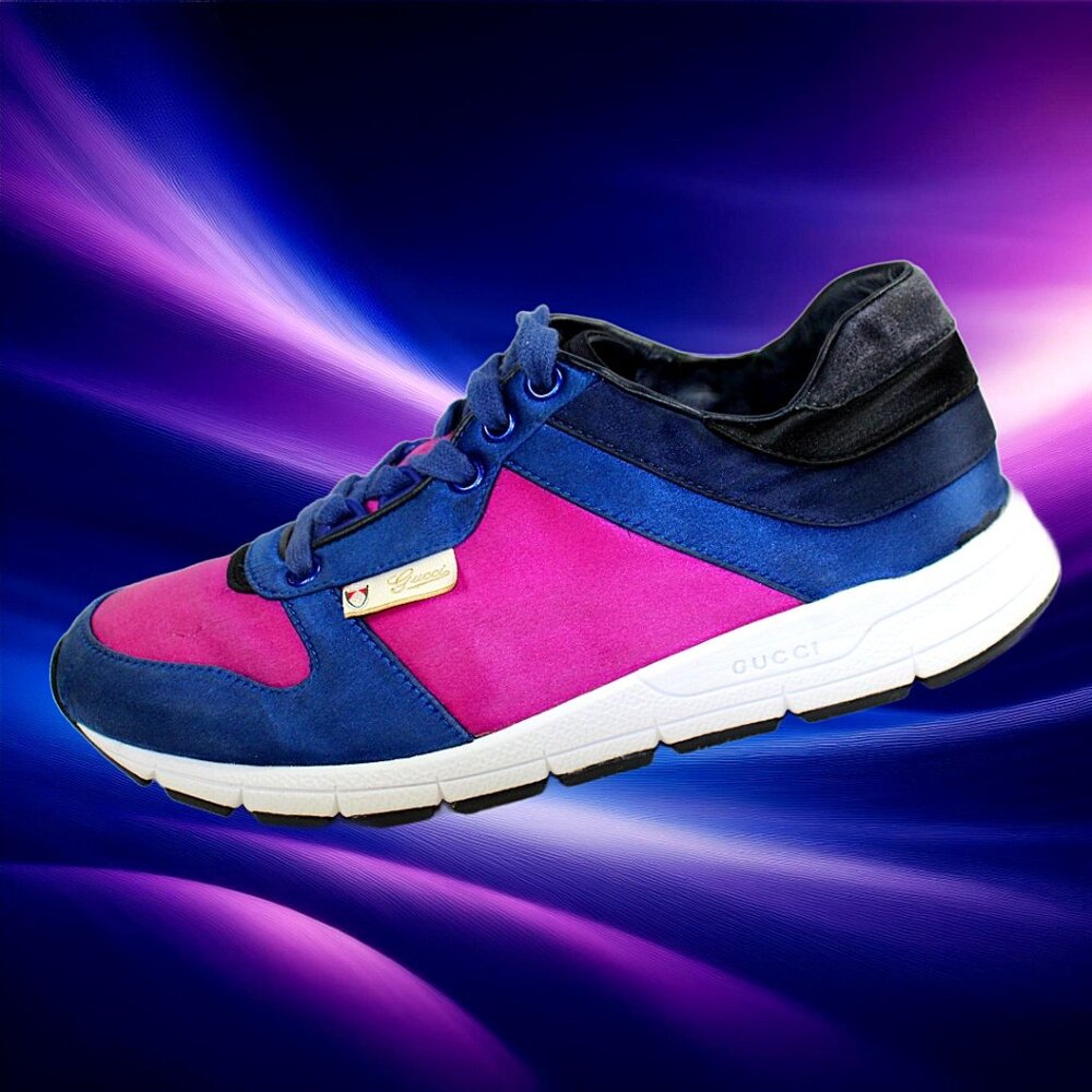 Gucci Web Runner Color Block Navy Fuchsia Lace-Up… - image 2